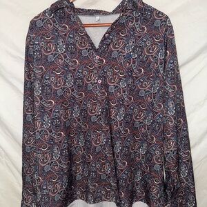Cinch Paisley Blouse in Blue and Red